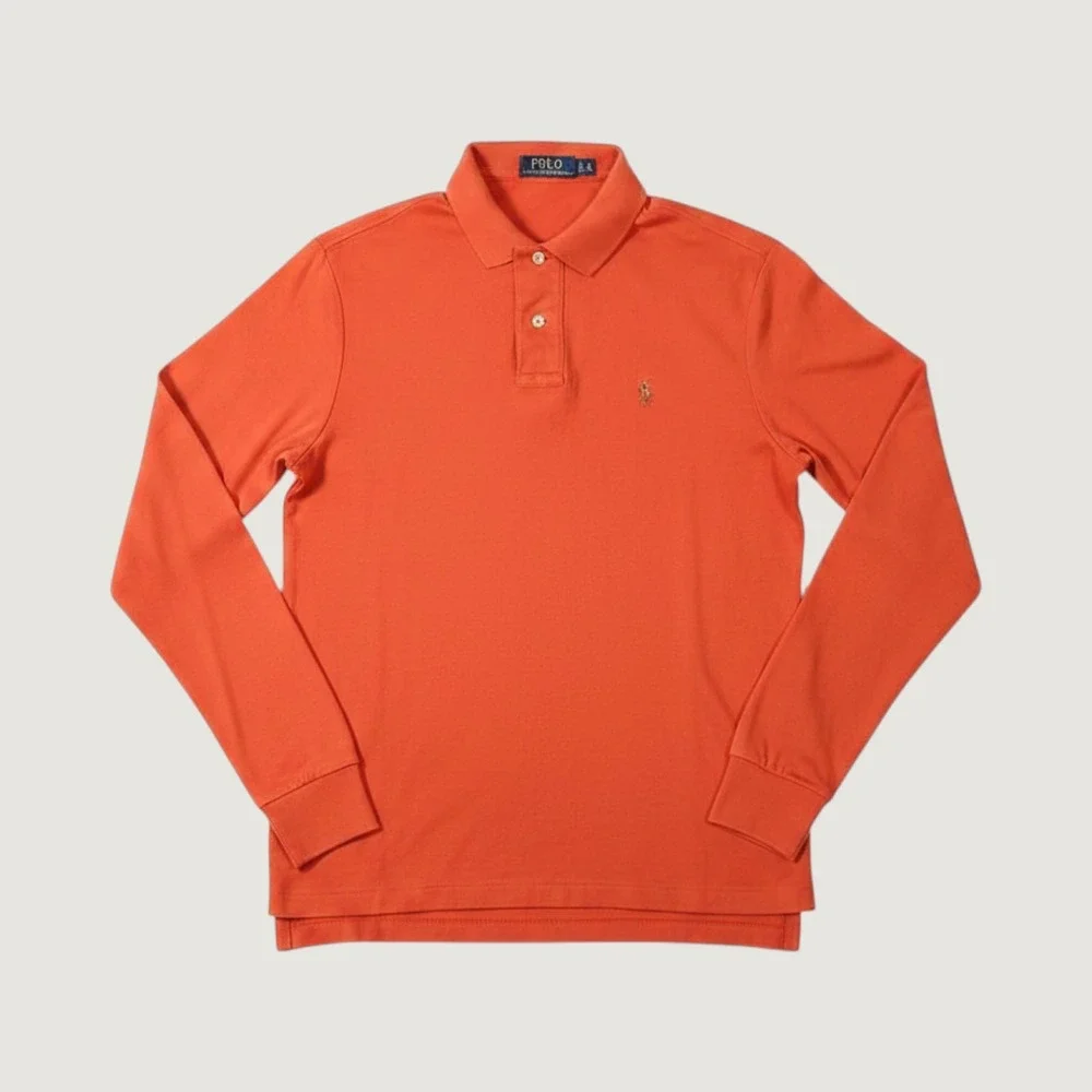 Polo Ralph Lauren Mens Orange Pima Soft Touch Long Sleeve Polo Shirt Medium